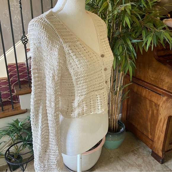 Rebellion Again Vintage Crochet Knit Boho Button-Front Cardigan Size S Cropped - Picture 3 of 15